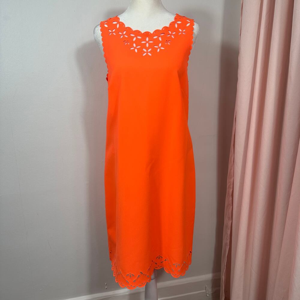 Crew‎ Factory orange Scalloped Laser Cut Shift Dress Sleeveless Women Size 8